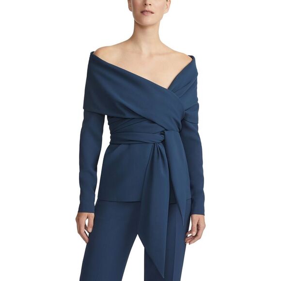 Lafayette 148 New York WomensPortrait Collar Wrap Jacket Blue
